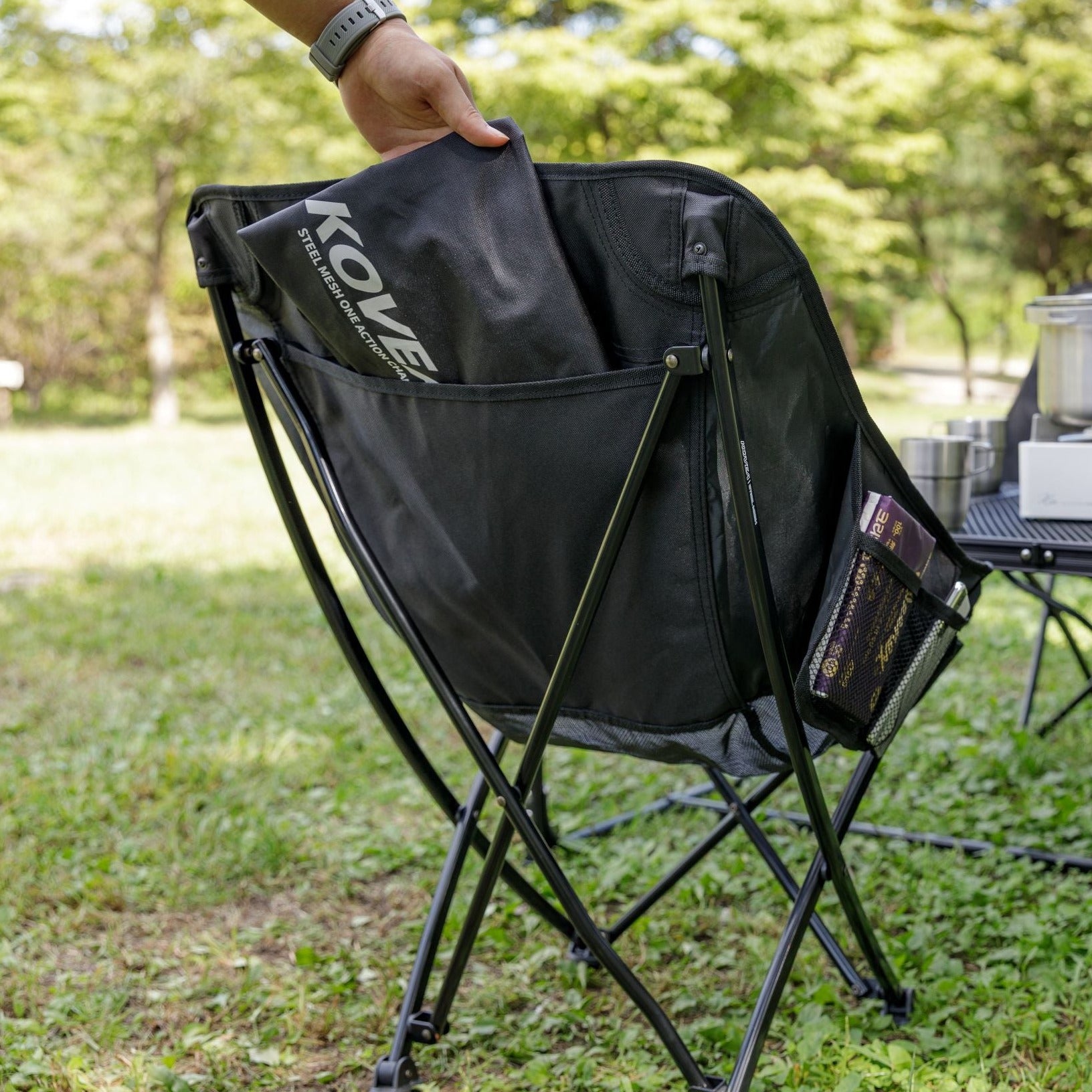 STEEL MESH ONE ACTION CHAIR (BLACK) Kovea Camping Chair – Kovea